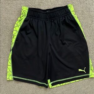 Puma Kids Black and Neon Green Geometric Shorts